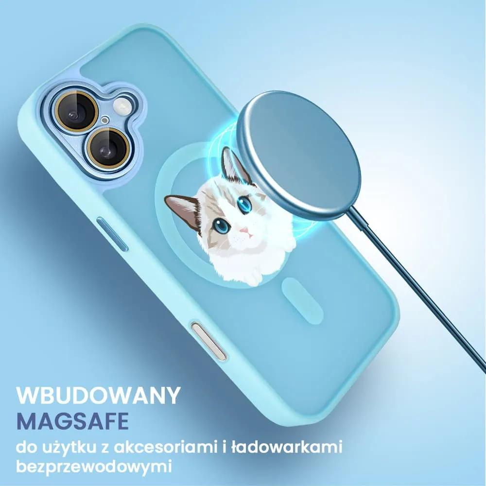 Etui do iPhone 16 Color Flush z Magsafe, z osłoną aparatu, kot birmański, niebieskie