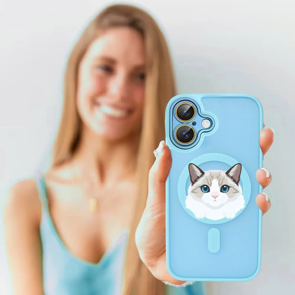 Etui do iPhone 16 Color Flush z Magsafe, z osłoną aparatu, kot birmański, niebieskie
