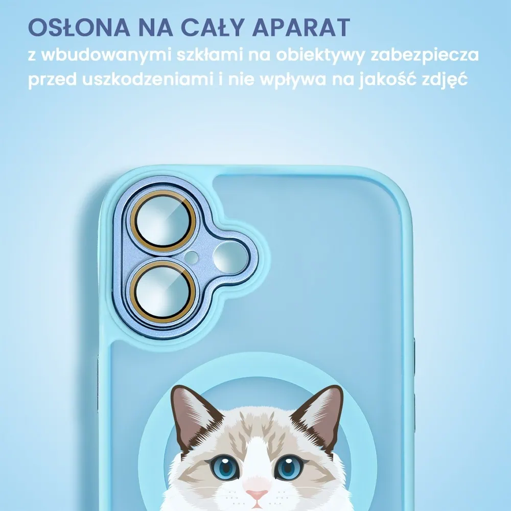 Etui do iPhone 16 Color Flush z Magsafe, z osłoną aparatu, kot birmański, niebieskie