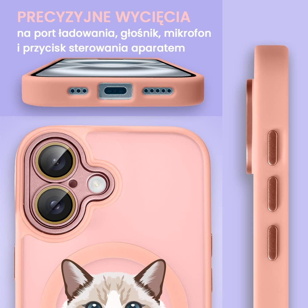 Etui do iPhone 16 Plus Color Flush z Magsafe, z osłoną aparatu, kot birmański, różowe
