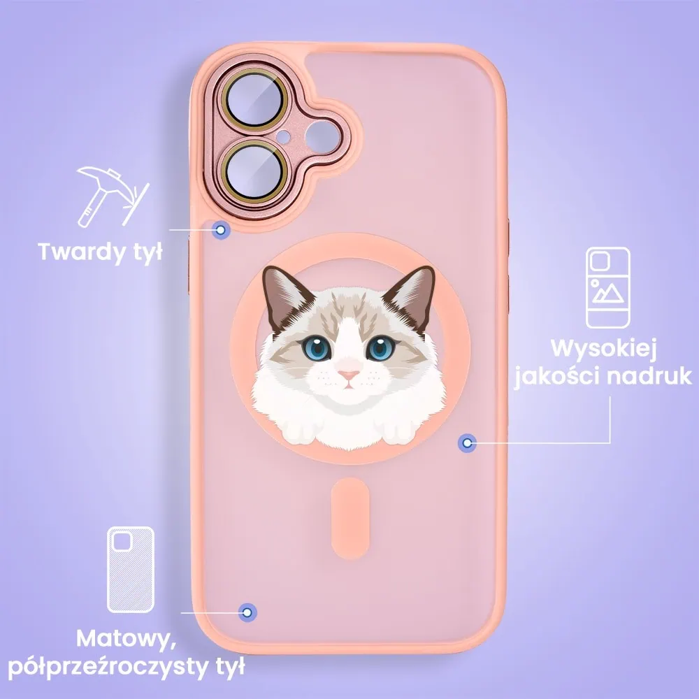 Etui do iPhone 16 Plus Color Flush z Magsafe, z osłoną aparatu, kot birmański, różowe