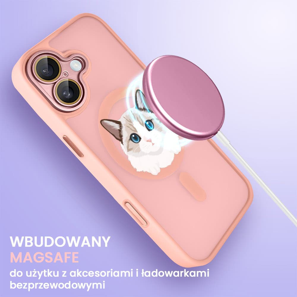 Etui do iPhone 16 Plus Color Flush z Magsafe, z osłoną aparatu, kot birmański, różowe