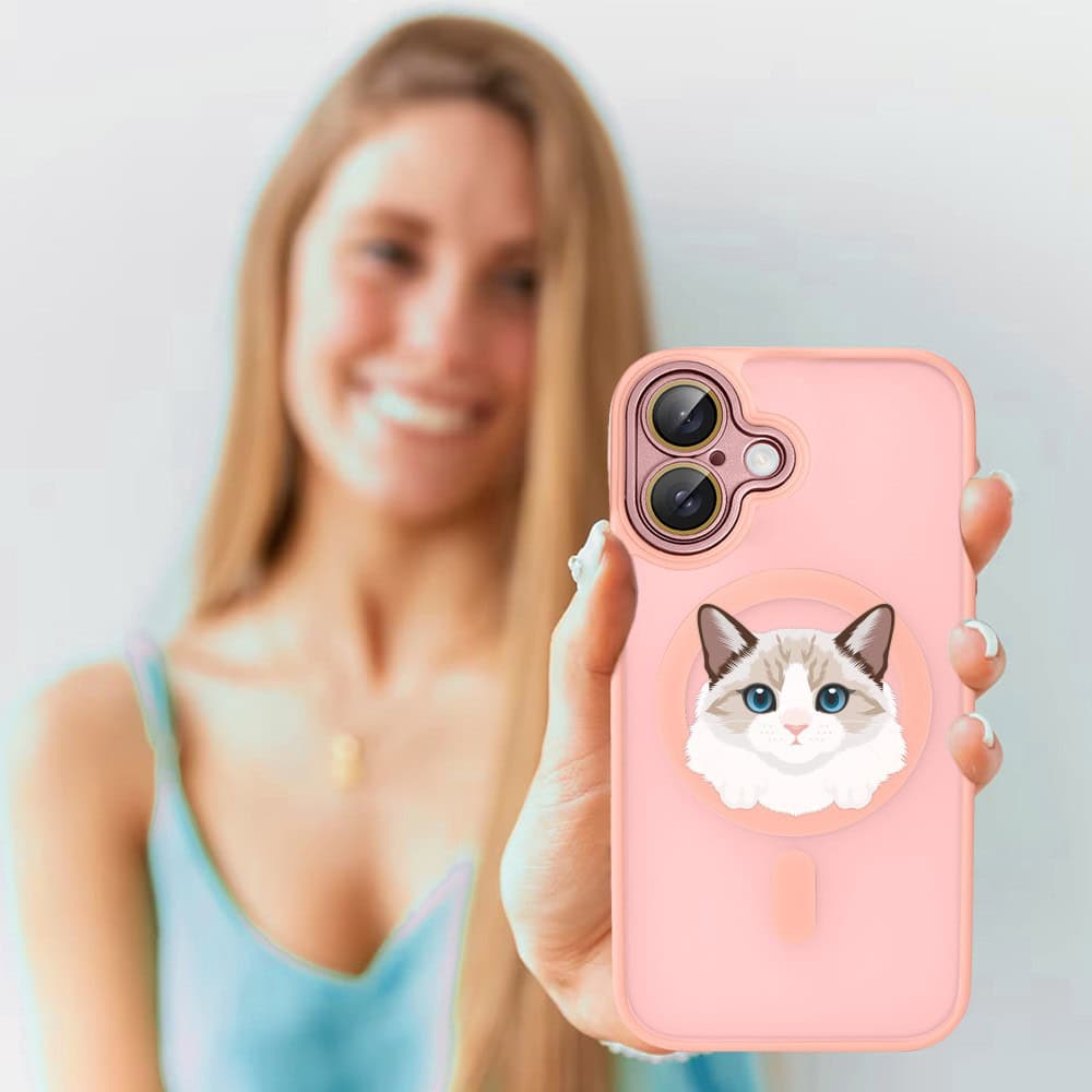 Etui do iPhone 16 Plus Color Flush z Magsafe, z osłoną aparatu, kot birmański, różowe