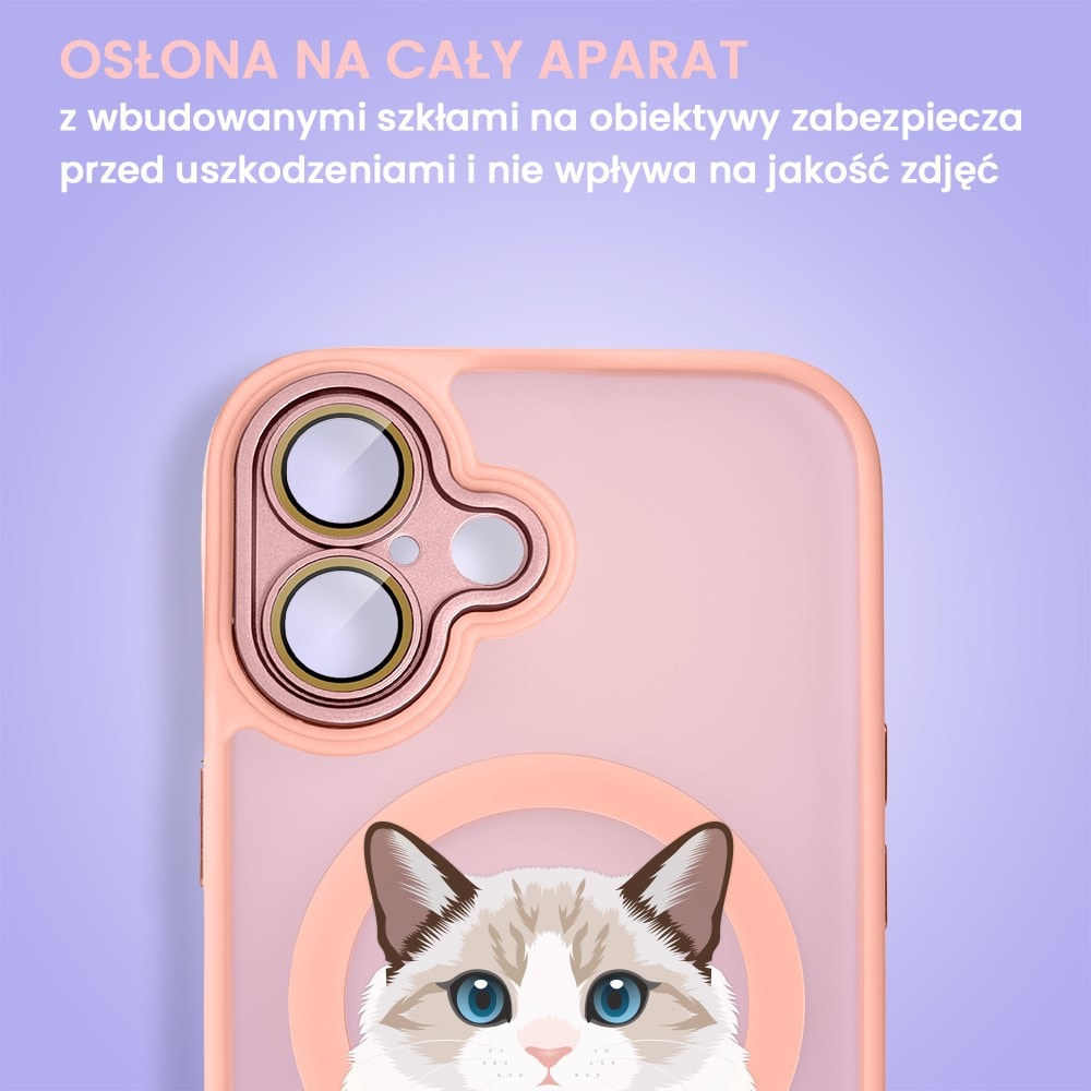 Etui do iPhone 16 Plus Color Flush z Magsafe, z osłoną aparatu, kot birmański, różowe