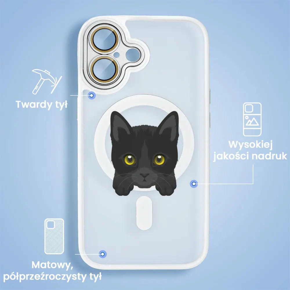 Etui do iPhone 16 Plus Color Flush z Magsafe, z osłoną aparatu, kot bombajski, białe