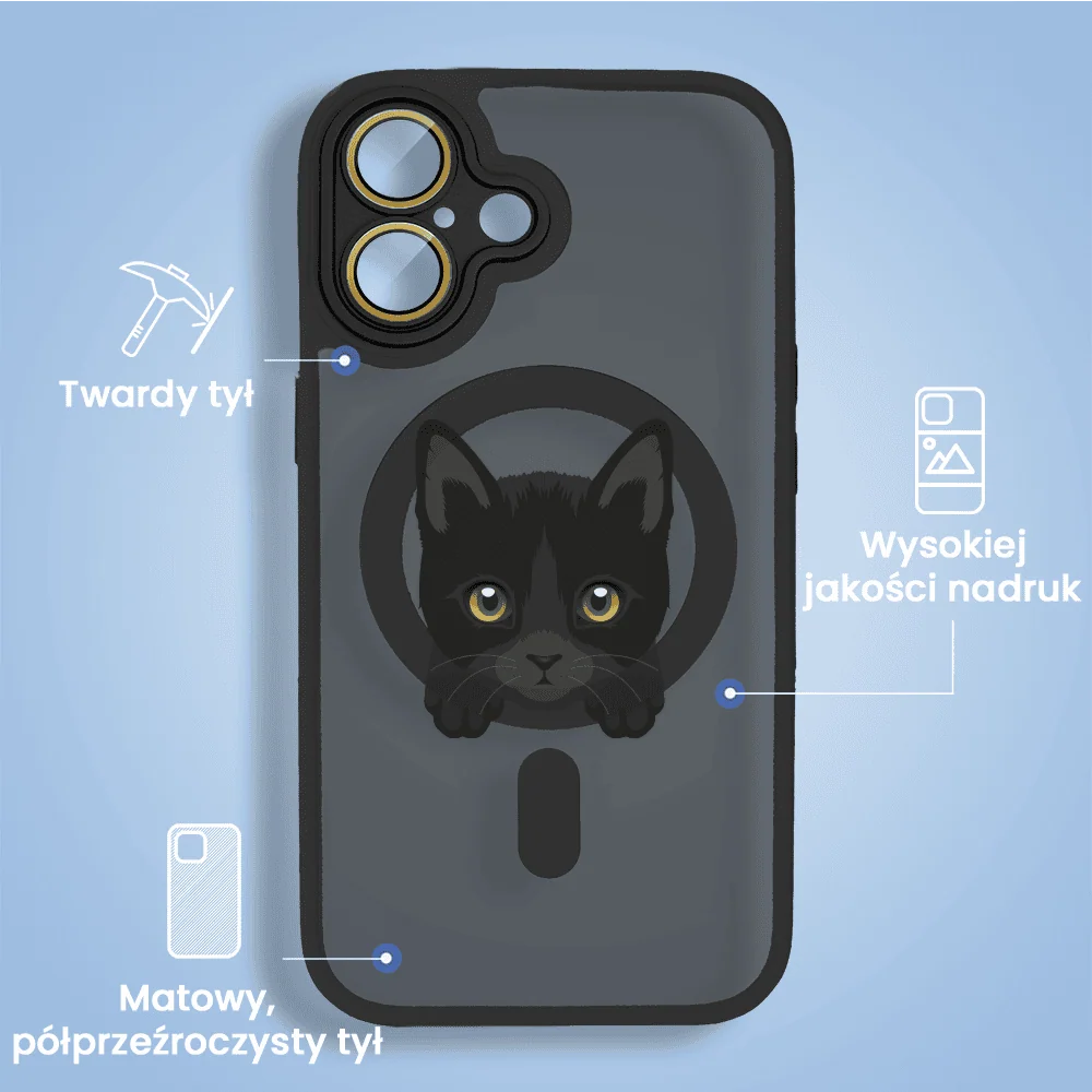 Etui do iPhone 16 Plus Color Flush z Magsafe, z osłoną aparatu, kot bombajski, czarne