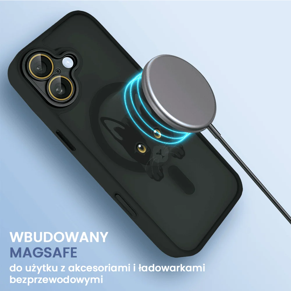 Etui do iPhone 16 Plus Color Flush z Magsafe, z osłoną aparatu, kot bombajski, czarne