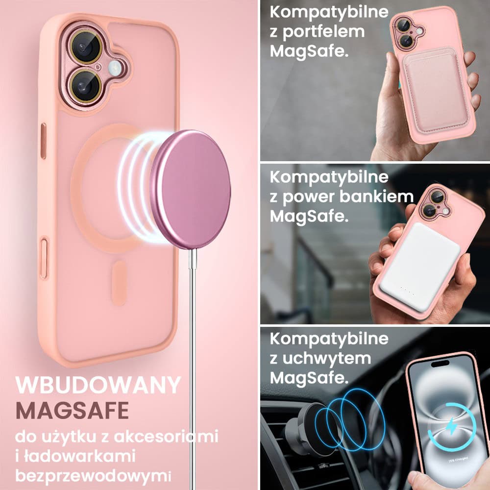 Etui do iPhone 16 Plus Color Flush z Magsafe, z osłoną aparatu, różowe