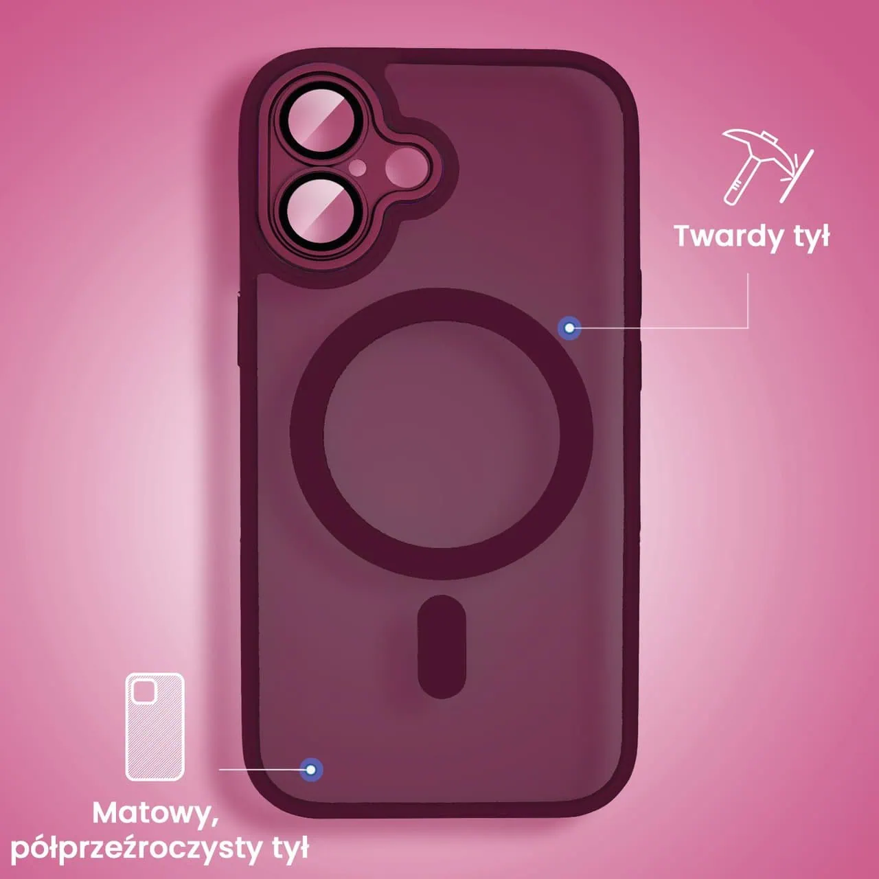 Etui do iPhone 16 Color Flush z Magsafe, z osłoną aparatu, wiśniowe (OUTLET)