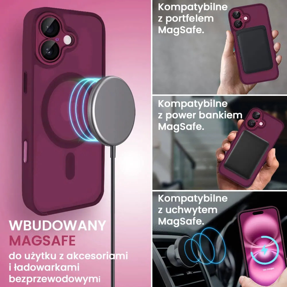 Etui do iPhone 16 Color Flush z Magsafe, z osłoną aparatu, wiśniowe (OUTLET)