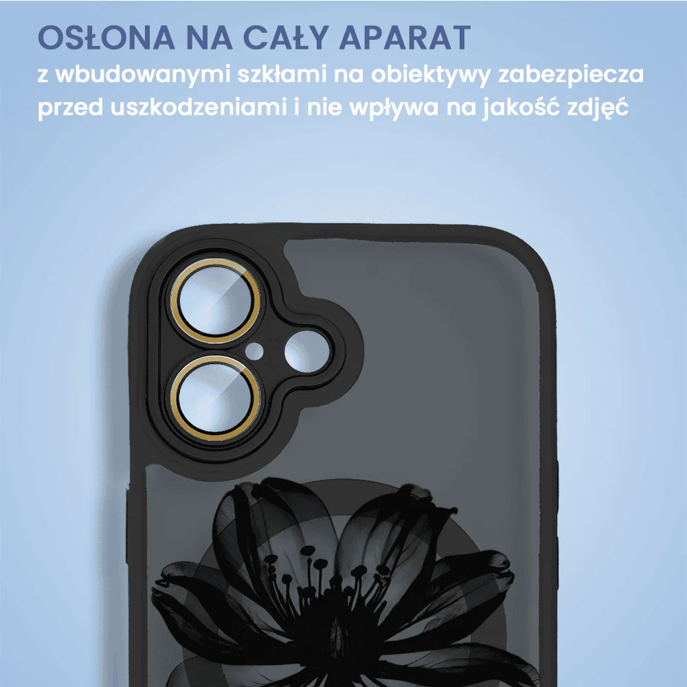 Etui do iPhone 16 Color Flush z Magsafe, z osłoną aparatu, z nadrukiem czarny kwiat, czarne