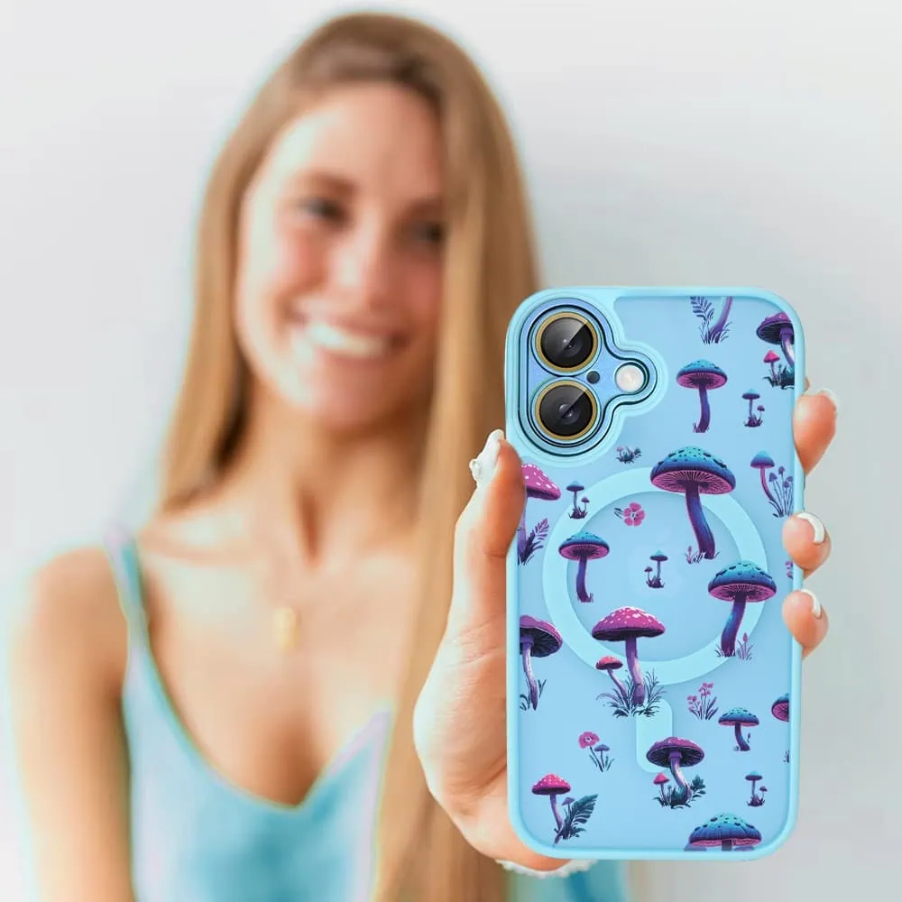 Etui do iPhone 16 Plus Color Flush z Magsafe, z osłoną aparatu, z nadrukiem magiczne grzybki, niebieskie