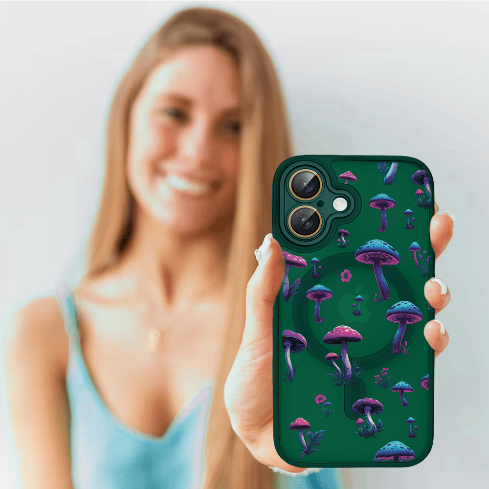 Etui do iPhone 16 Plus Color Flush z Magsafe, z osłoną aparatu, z nadrukiem magiczne grzybki, zielone