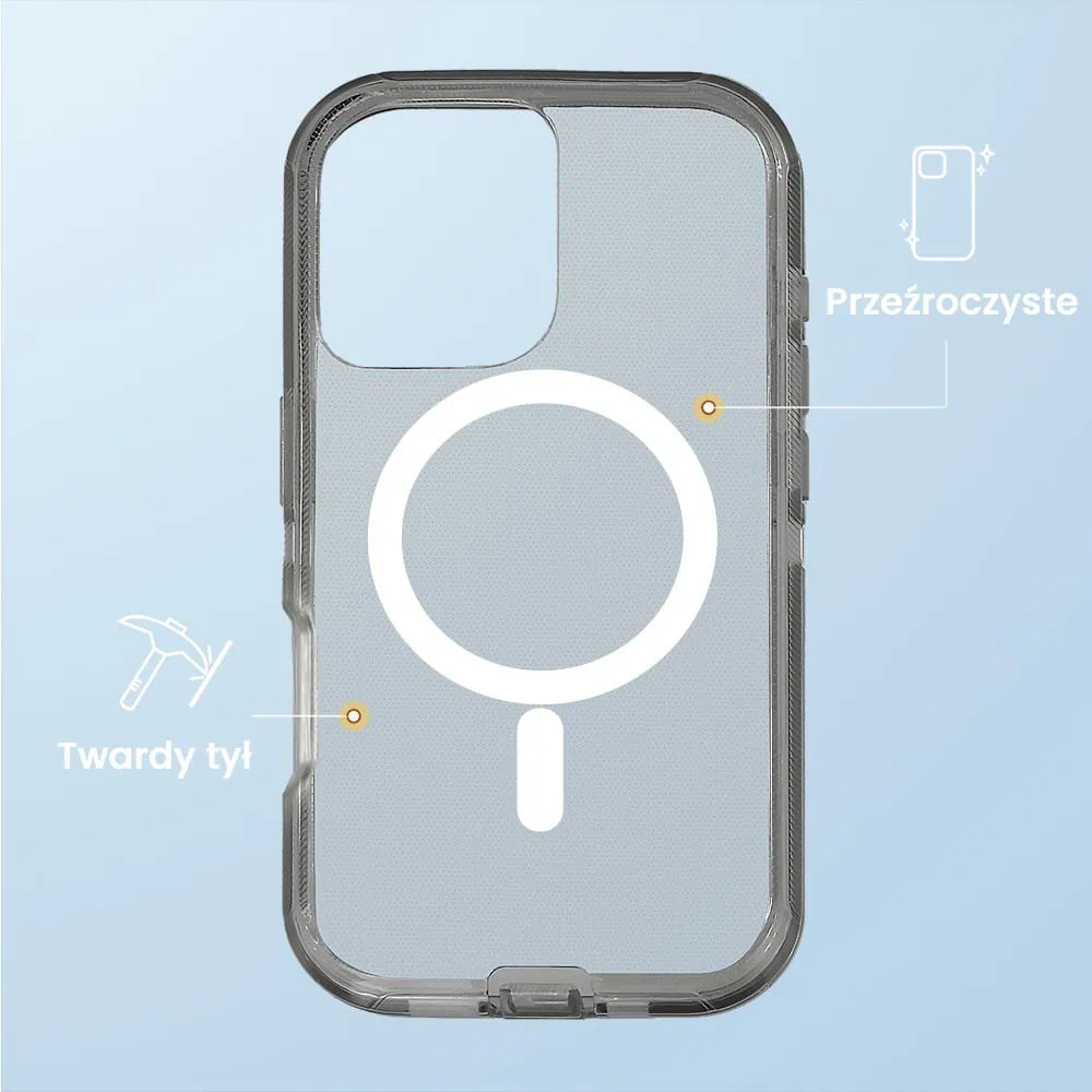 Etui do iPhone 16 Crystal Armor Magsafe, Anti-Drop pancerne 3w1, szary szafir