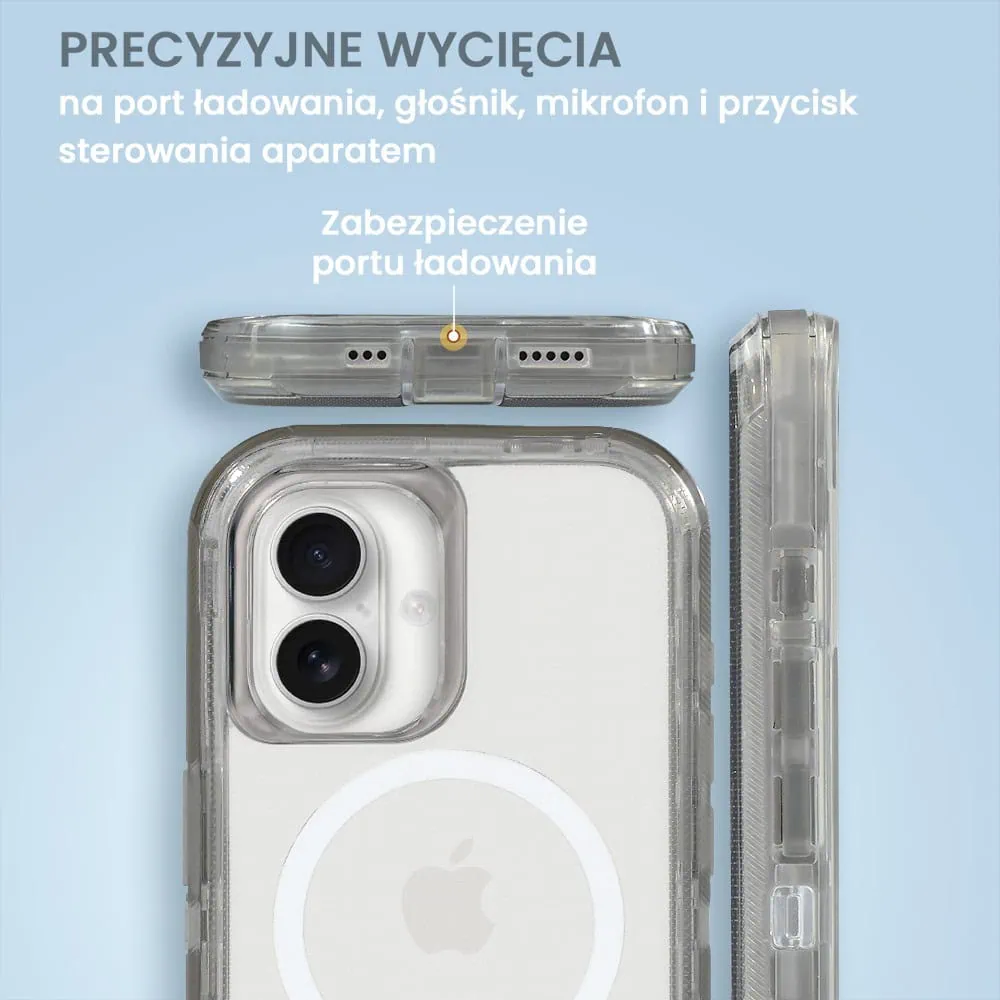 Etui do iPhone 16 Crystal Armor Magsafe, Anti-Drop pancerne 3w1, szary szafir