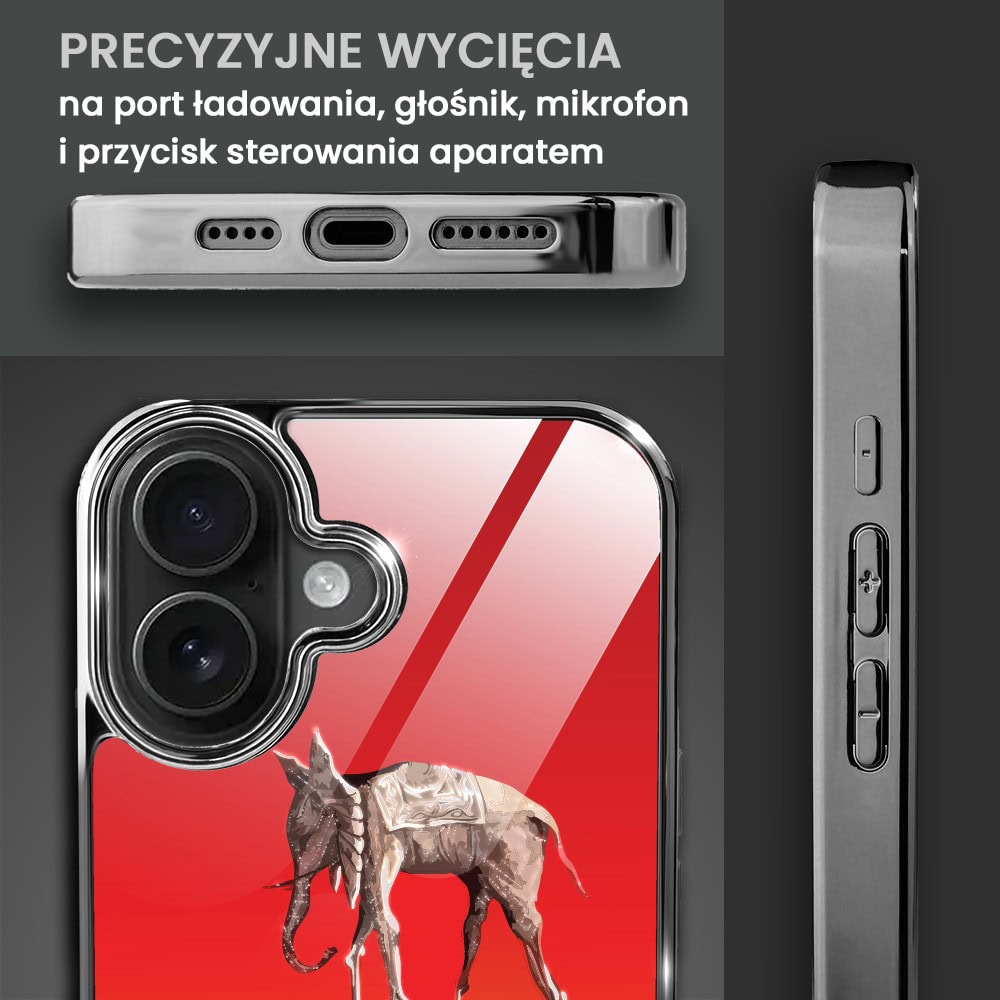 Etui do iPhone 16 Plus, Elite Glass z MagSafe, Salvador Dali, słoń, czarne