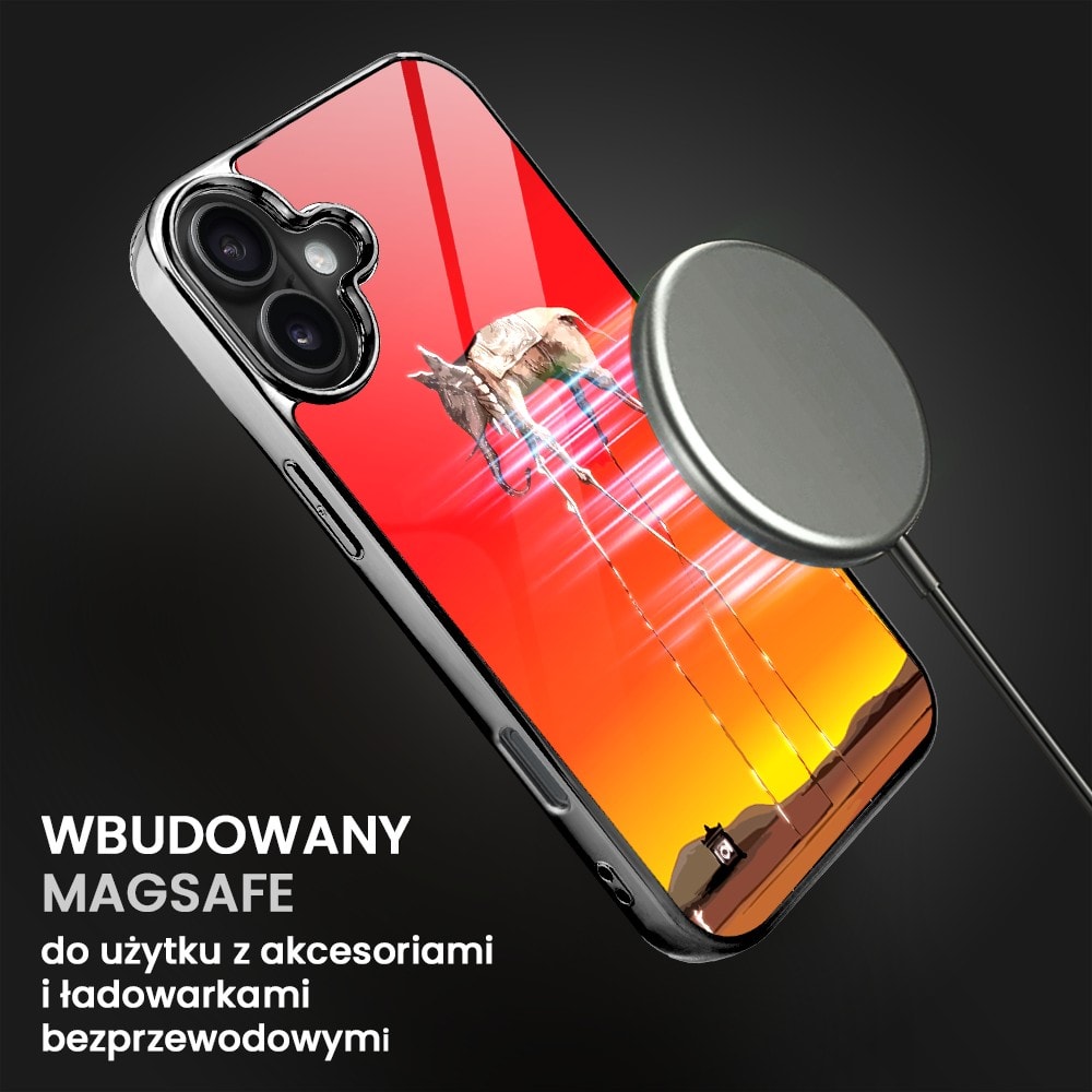 Etui do iPhone 16 Plus, Elite Glass z MagSafe, Salvador Dali, słoń, czarne