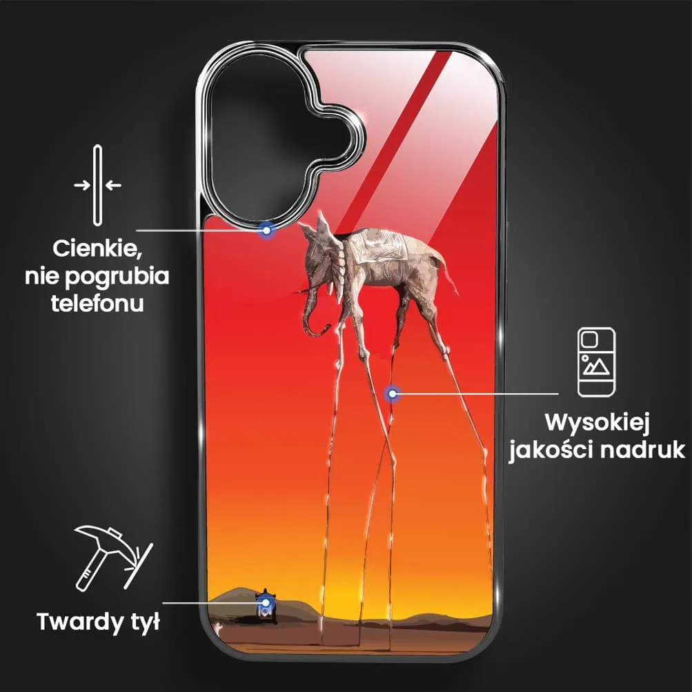 Etui do iPhone 16 Plus, Elite Glass z MagSafe, Salvador Dali, słoń, czarne