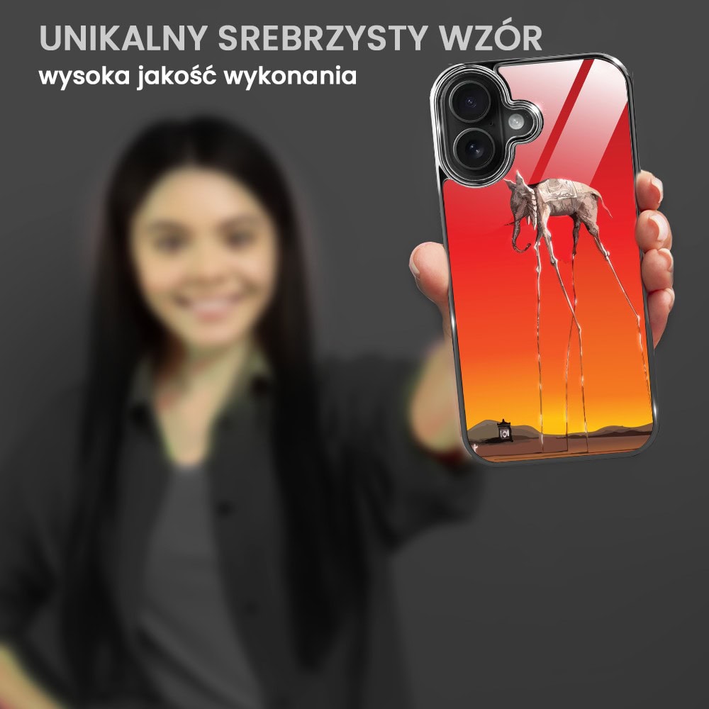 Etui do iPhone 16 Plus, Elite Glass z MagSafe, Salvador Dali, słoń, czarne