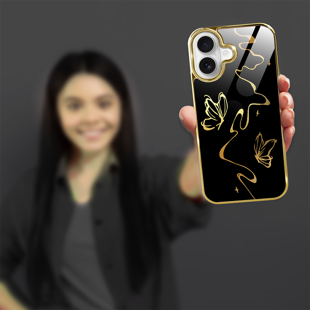 Etui do iPhone 16 Plus, Elite Glass z MagSafe, szklany tył, Golden Midnight, Efekt motyla, złote