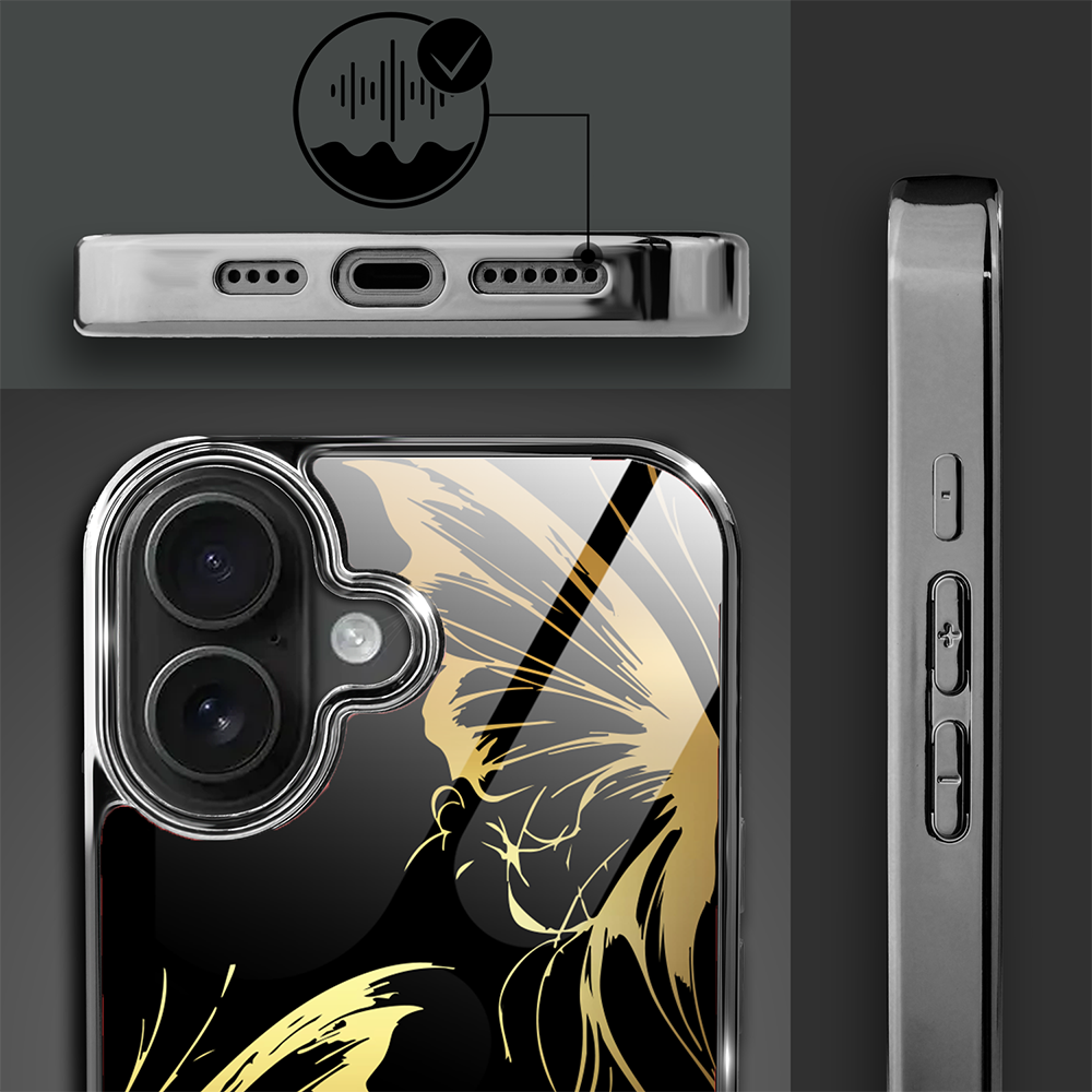 Etui do iPhone 16, Elite Glass z MagSafe, szklany tył, Golden Midnight, Skrzydła motyla, czarne
