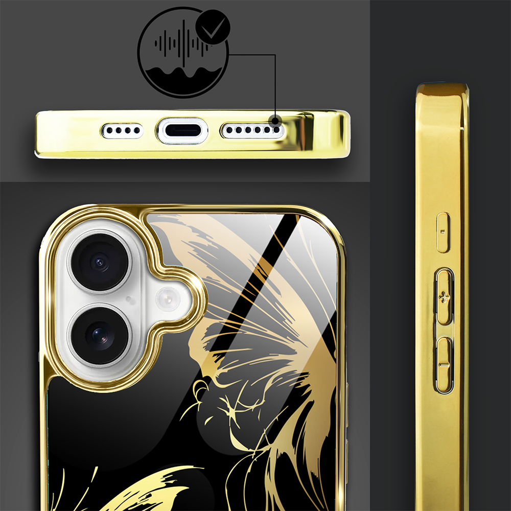 Etui do iPhone 16 Plus, Elite Glass z MagSafe, szklany tył, Golden Midnight, Skrzydła motyla, złote