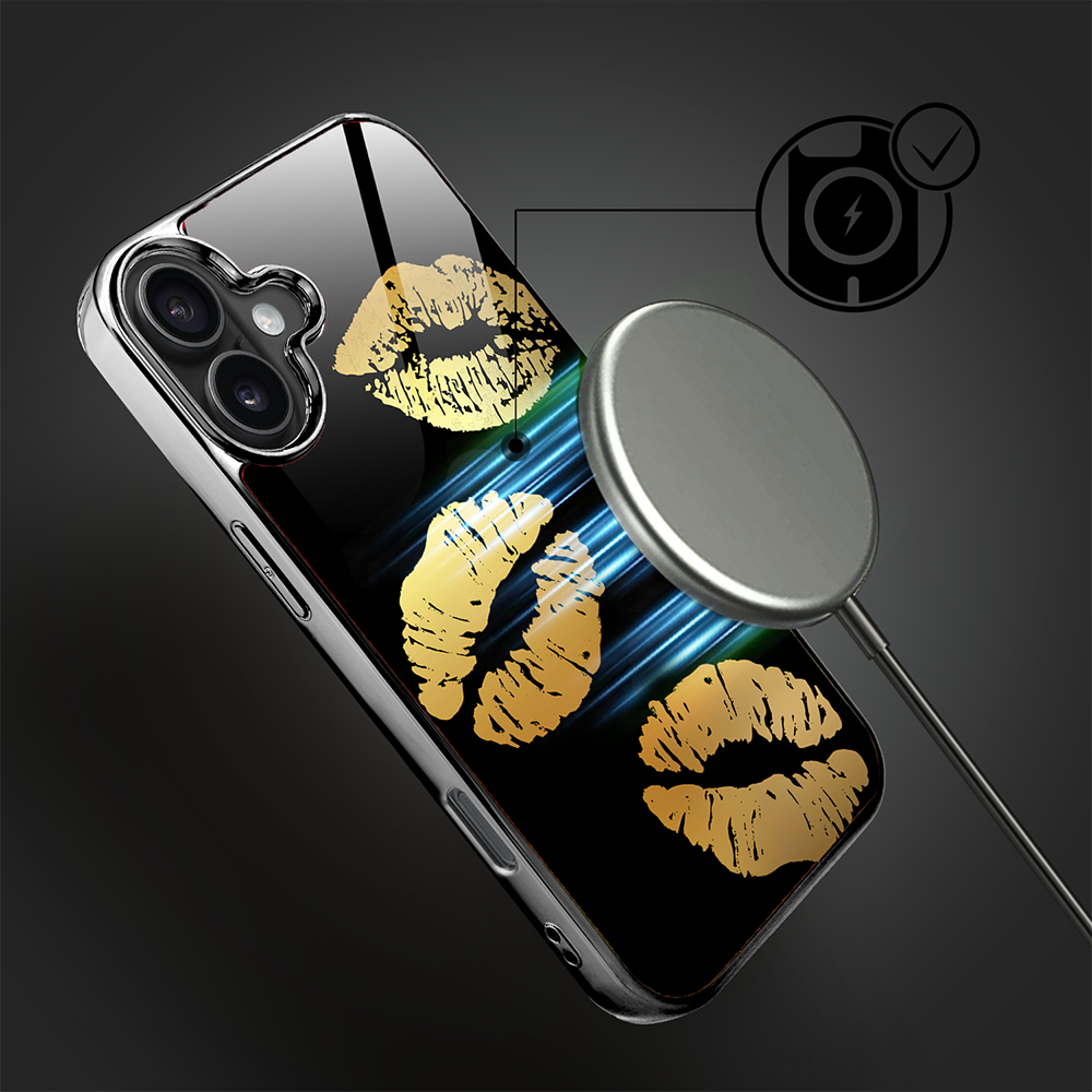 Etui do iPhone 16 Plus, Elite Glass z MagSafe, szklany tył, Golden Midnight, Usta, czarne