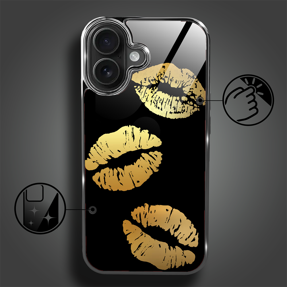 Etui do iPhone 16 Plus, Elite Glass z MagSafe, szklany tył, Golden Midnight, Usta, czarne