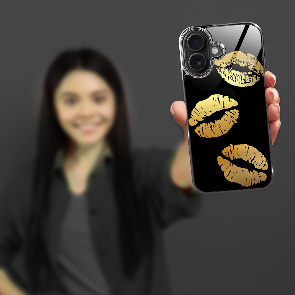 Etui do iPhone 16 Plus, Elite Glass z MagSafe, szklany tył, Golden Midnight, Usta, czarne