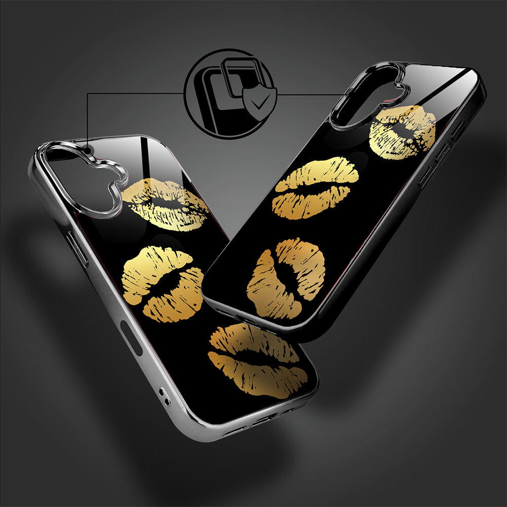 Etui do iPhone 16 Plus, Elite Glass z MagSafe, szklany tył, Golden Midnight, Usta, czarne