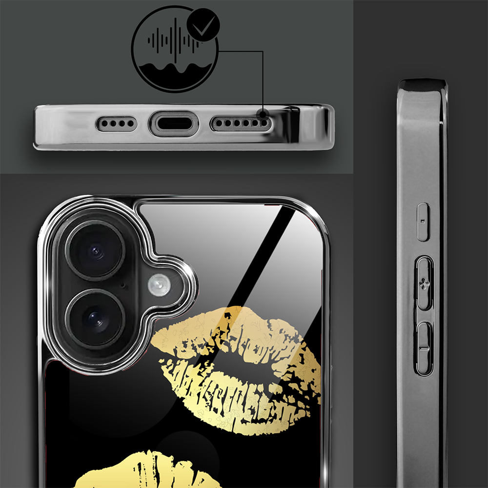 Etui do iPhone 16 Plus, Elite Glass z MagSafe, szklany tył, Golden Midnight, Usta, czarne