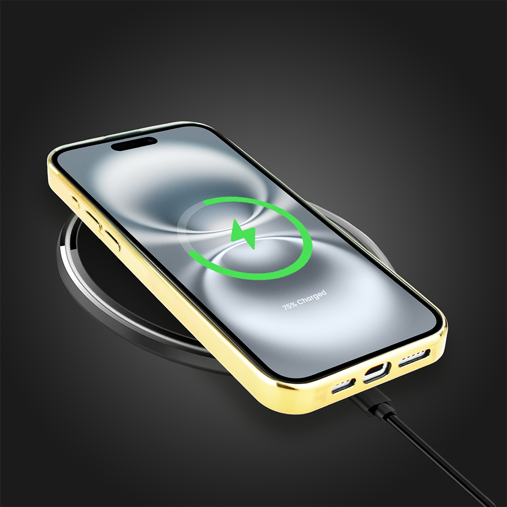 Etui do iPhone 16 Plus, Elite Glass z MagSafe, szklany tył, Golden Midnight, Usta, złote