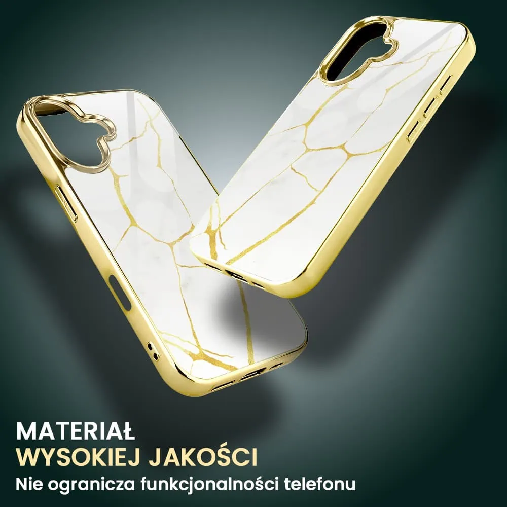 Etui do iPhone 16, Elite Glass z MagSafe, Kintsugi, biała porcelana, złote