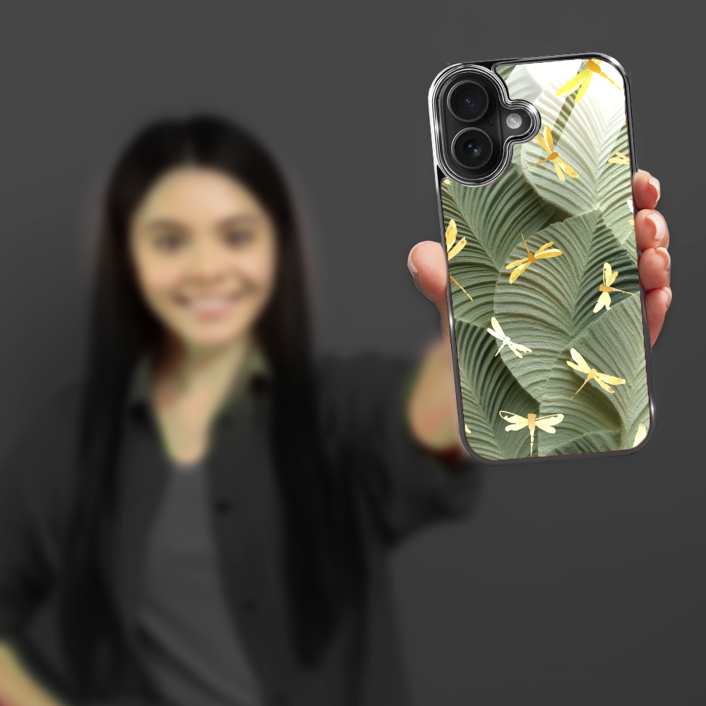 Etui do iPhone 16, Elite Glass z MagSafe, szklany tył, Kwiaty, Taniec ważek, czarne