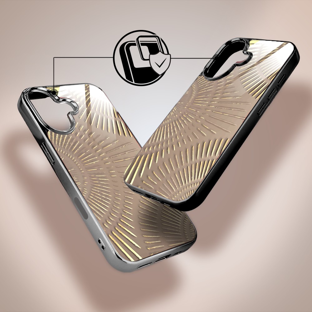Etui do iPhone 16, Elite Glass z MagSafe, szklany tył, Mistyczne wzory, Boski promień beżowe, czarne