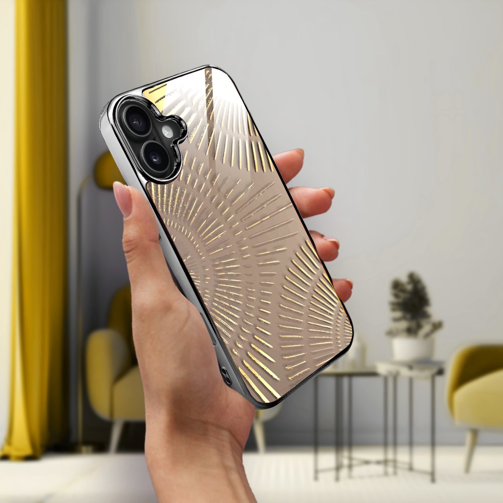 Etui do iPhone 16, Elite Glass z MagSafe, szklany tył, Mistyczne wzory, Boski promień beżowe, czarne
