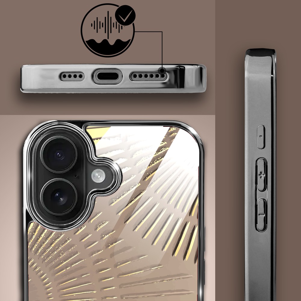 Etui do iPhone 16, Elite Glass z MagSafe, szklany tył, Mistyczne wzory, Boski promień beżowe, czarne