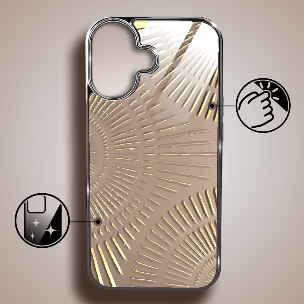 Etui do iPhone 16, Elite Glass z MagSafe, szklany tył, Mistyczne wzory, Boski promień beżowe, czarne