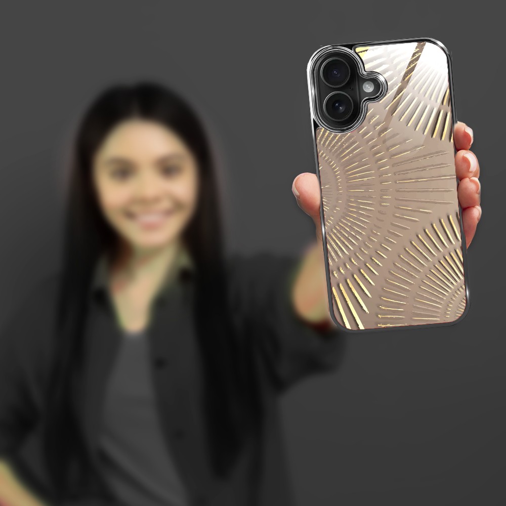 Etui do iPhone 16, Elite Glass z MagSafe, szklany tył, Mistyczne wzory, Boski promień beżowe, czarne