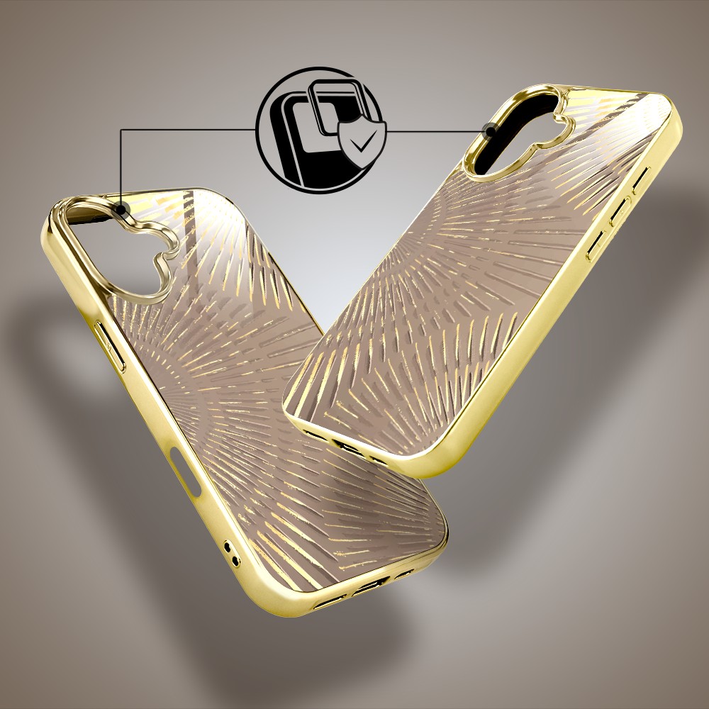 Etui do iPhone 16, Elite Glass z MagSafe, szklany tył, Mistyczne wzory, Boski promień beżowe, złote