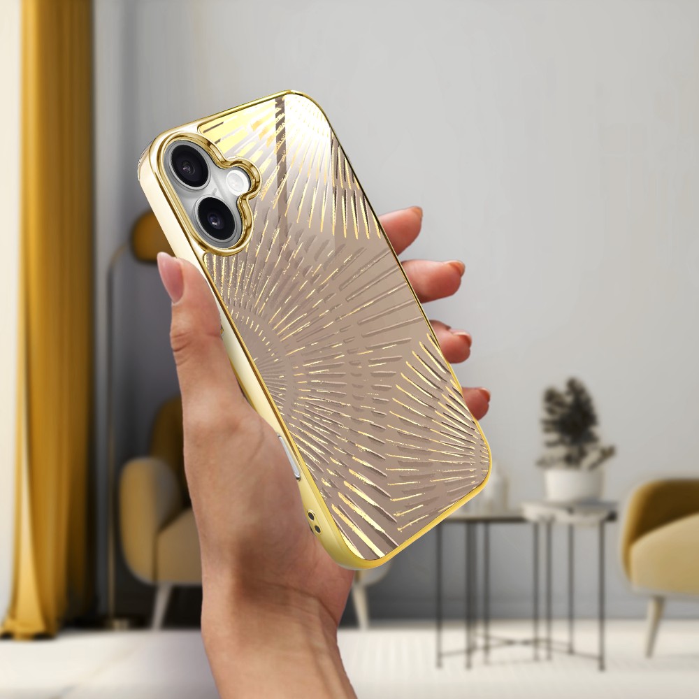 Etui do iPhone 16, Elite Glass z MagSafe, szklany tył, Mistyczne wzory, Boski promień beżowe, złote