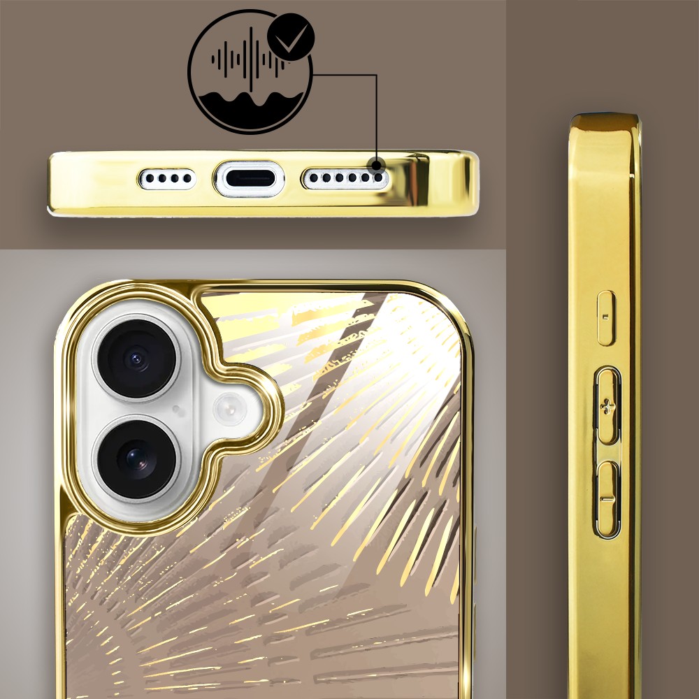 Etui do iPhone 16, Elite Glass z MagSafe, szklany tył, Mistyczne wzory, Boski promień beżowe, złote