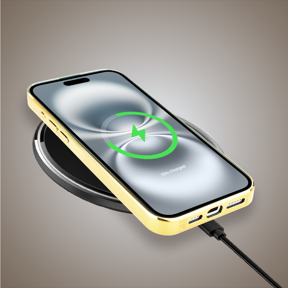 Etui do iPhone 16, Elite Glass z MagSafe, szklany tył, Mistyczne wzory, Boski promień beżowe, złote