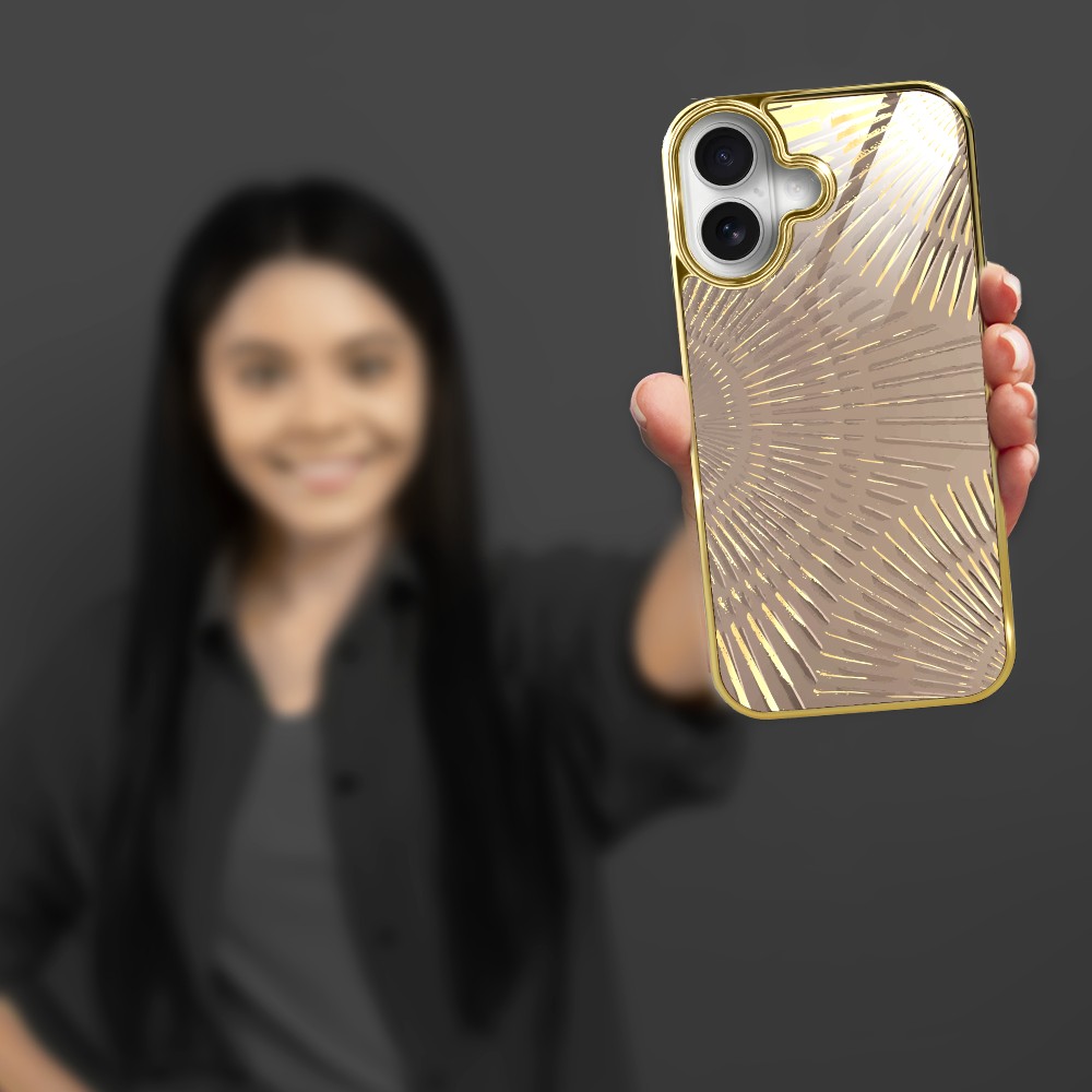 Etui do iPhone 16, Elite Glass z MagSafe, szklany tył, Mistyczne wzory, Boski promień beżowe, złote