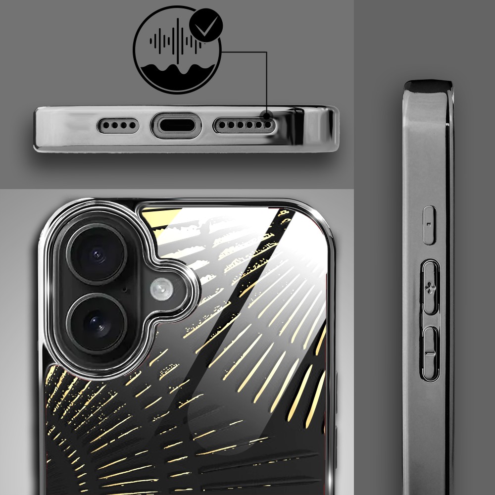 Etui do iPhone 16, Elite Glass z MagSafe, szklany tył, Mistyczne wzory, Boski promień czarne, czarne