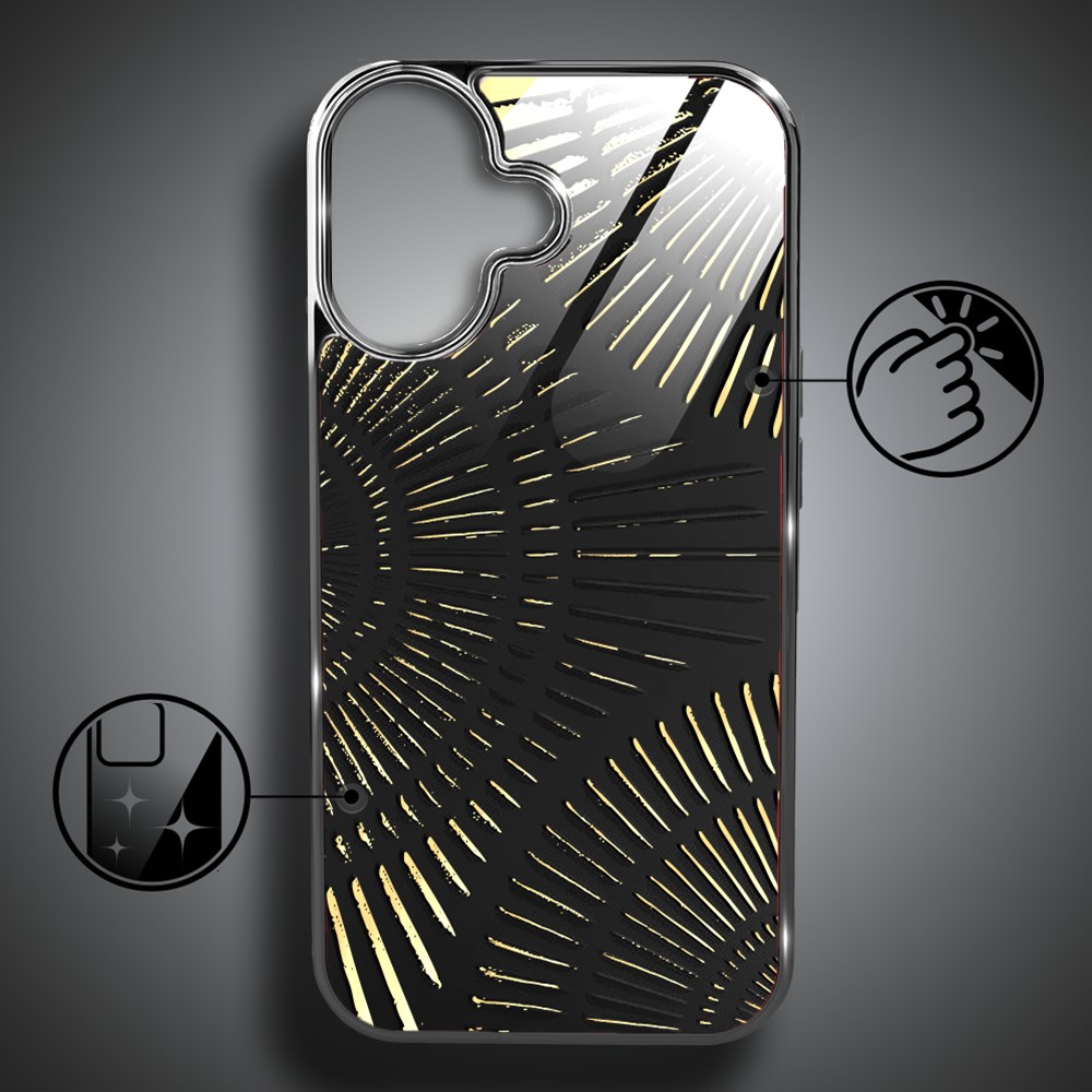 Etui do iPhone 16, Elite Glass z MagSafe, szklany tył, Mistyczne wzory, Boski promień czarne, czarne