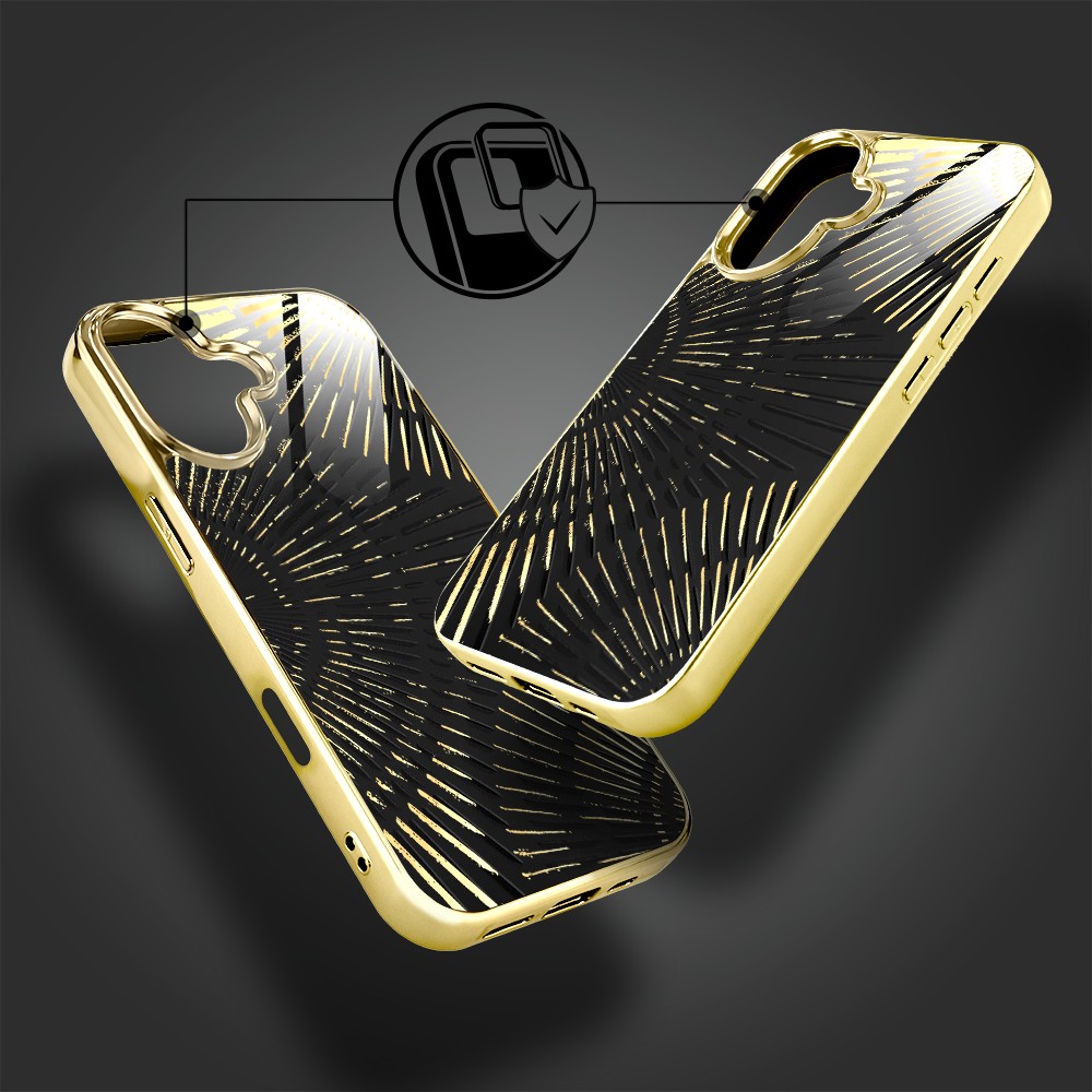 Etui do iPhone 16, Elite Glass z MagSafe, szklany tył, Mistyczne wzory, Boski promień czarne, złote