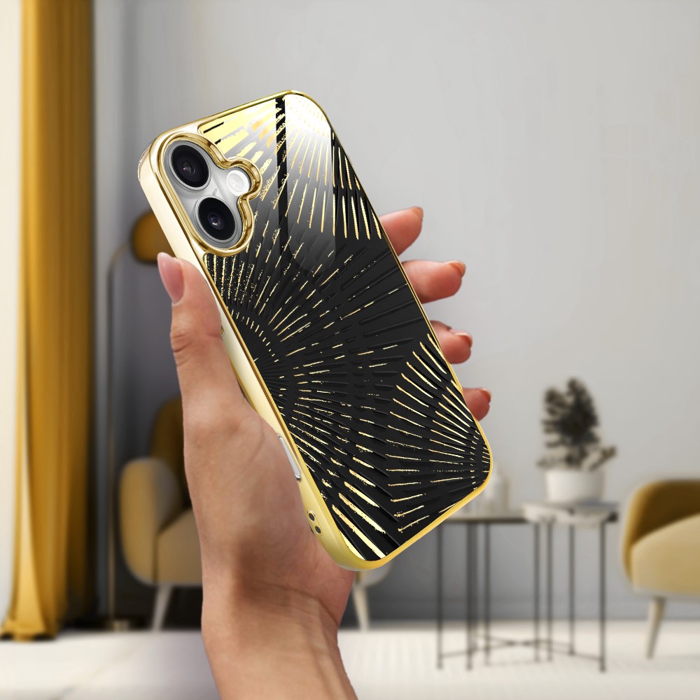 Etui do iPhone 16, Elite Glass z MagSafe, szklany tył, Mistyczne wzory, Boski promień czarne, złote