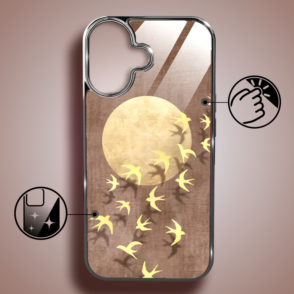 Etui do iPhone 16 Plus, Elite Glass z MagSafe, szklany tył, Zwierzęta, Taniec jaskółek, czarne