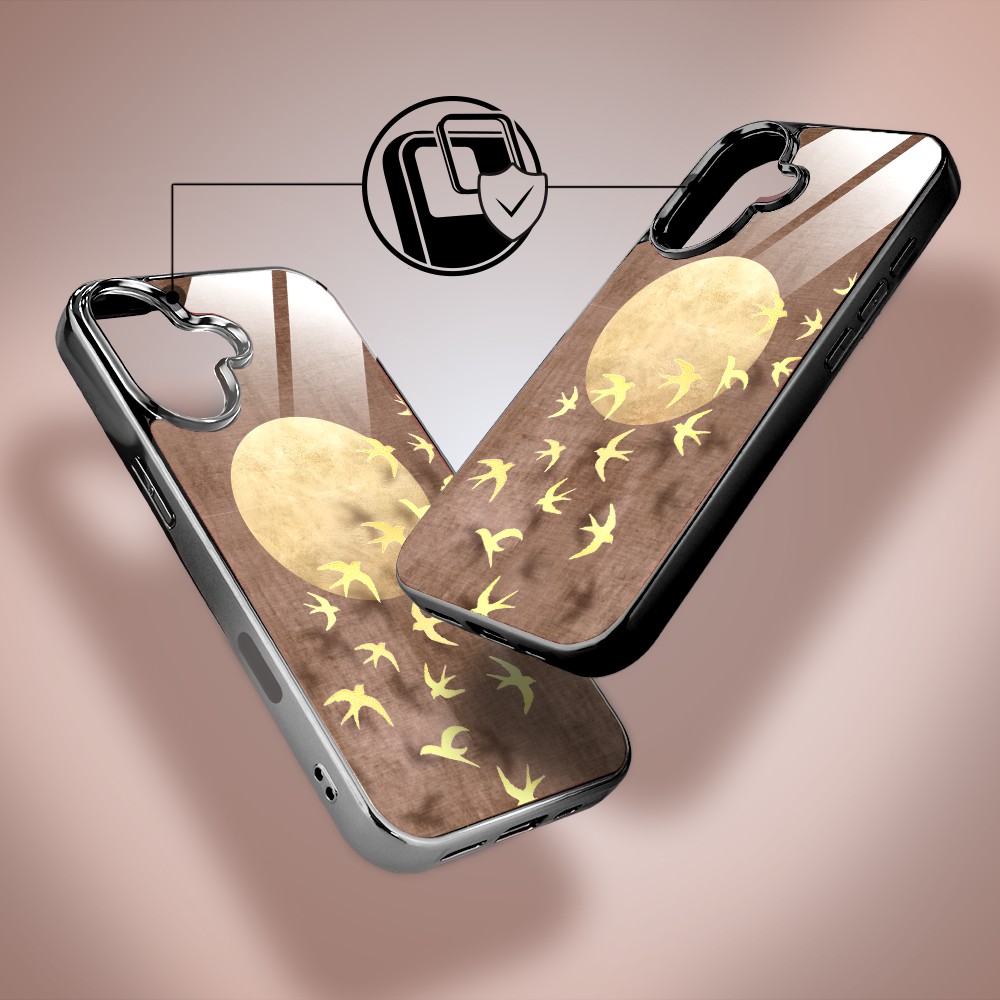 Etui do iPhone 16 Plus, Elite Glass z MagSafe, szklany tył, Zwierzęta, Taniec jaskółek, czarne